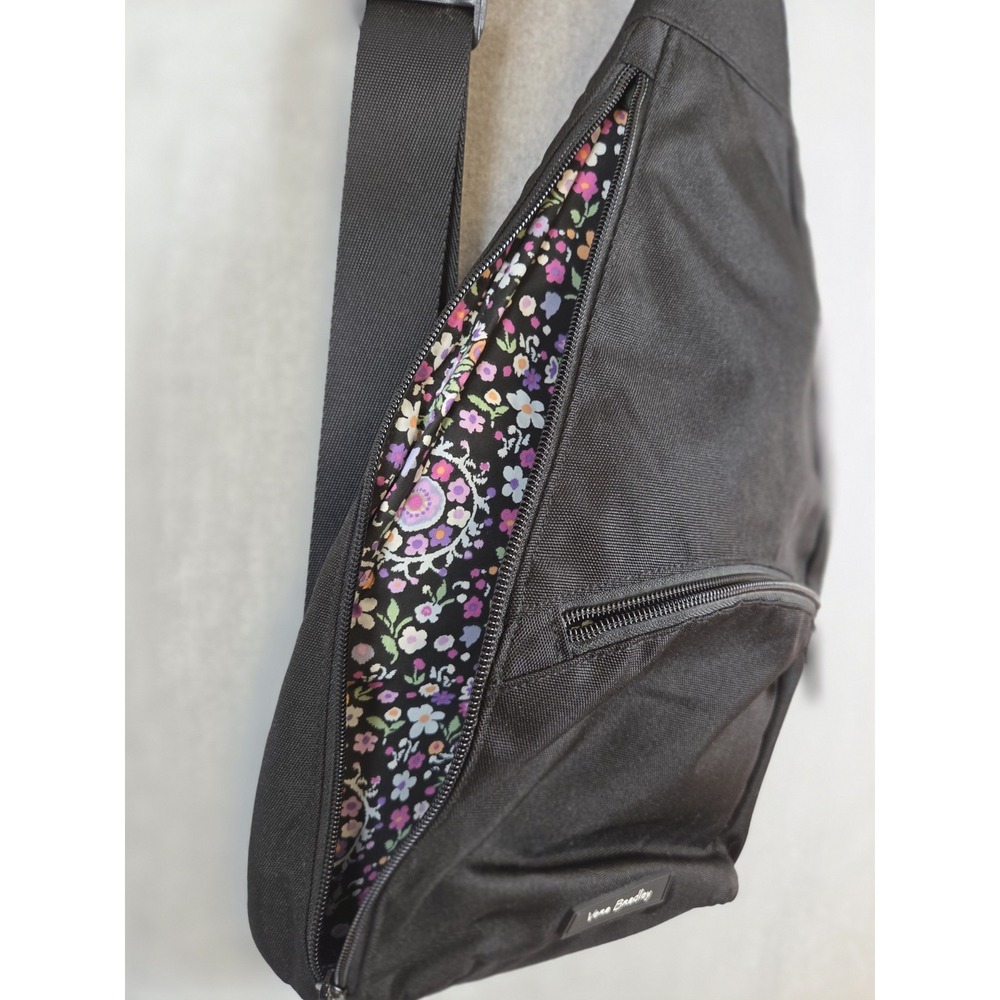 Vera Bradley Black Nylon Canvas‎ Sling Backpack w/Padding Multi Floral Lined
